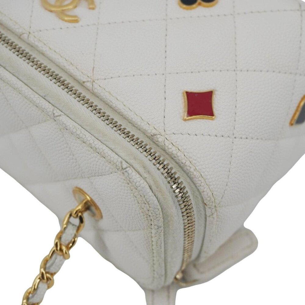 Chanel  Coco Casino Small Quilted Caviar Leather Chain Vanity Case White - Picture 7 of 16